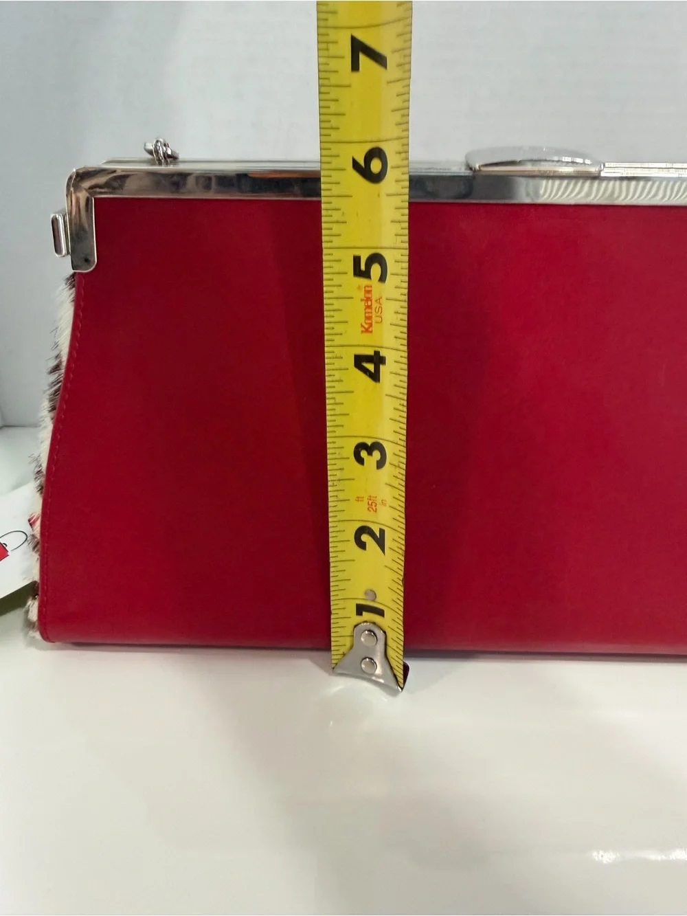 Tallula Tate Red/Zebra Structured Bead-Handle Shoulder Bag
